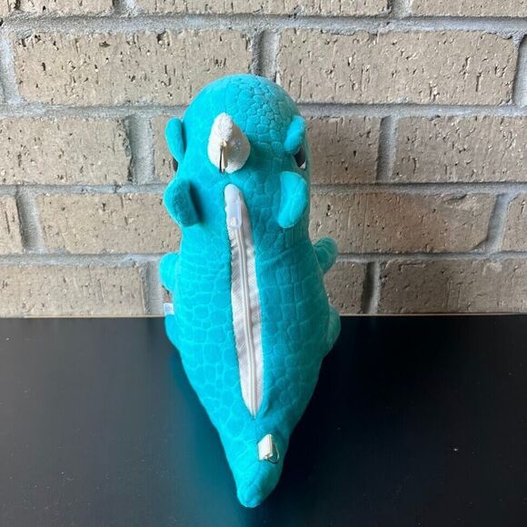 Kawaii Small Plush Dinosaur Backpack 9.25 in Turquoise White Stuffed Animal - Picture 5 of 12